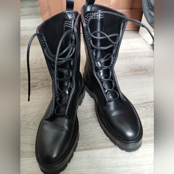 Alaia Embellished Leather Combat Boots 9 - Picture 2 of 13